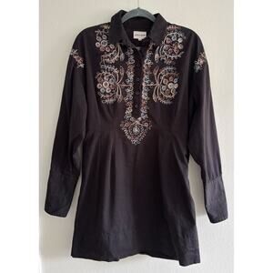 Anti Batik Black Ziggy Embroidered Shirt Dress Size Medium